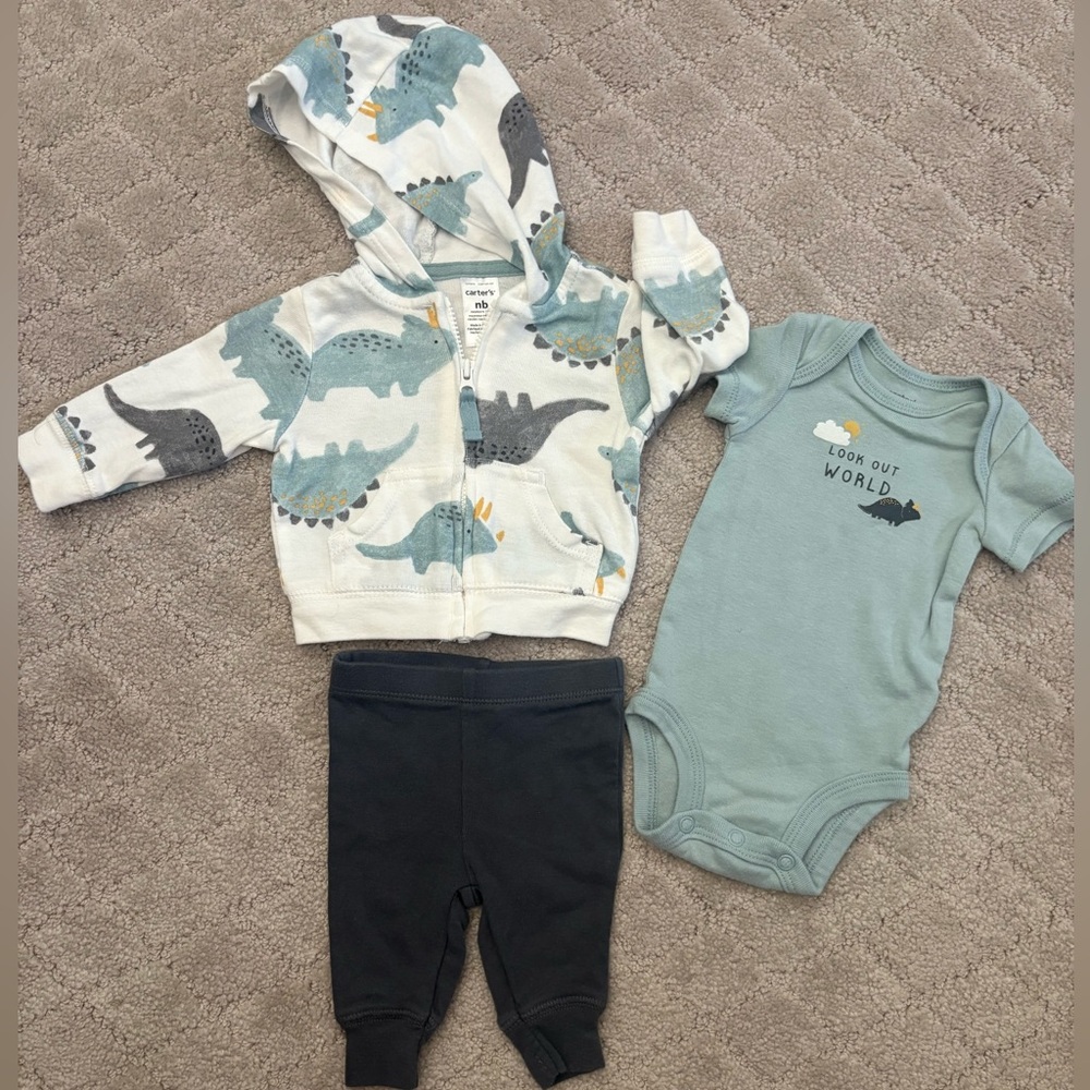 Carter's Newborn Dinosaur Hoodie Set - Blue and Gray